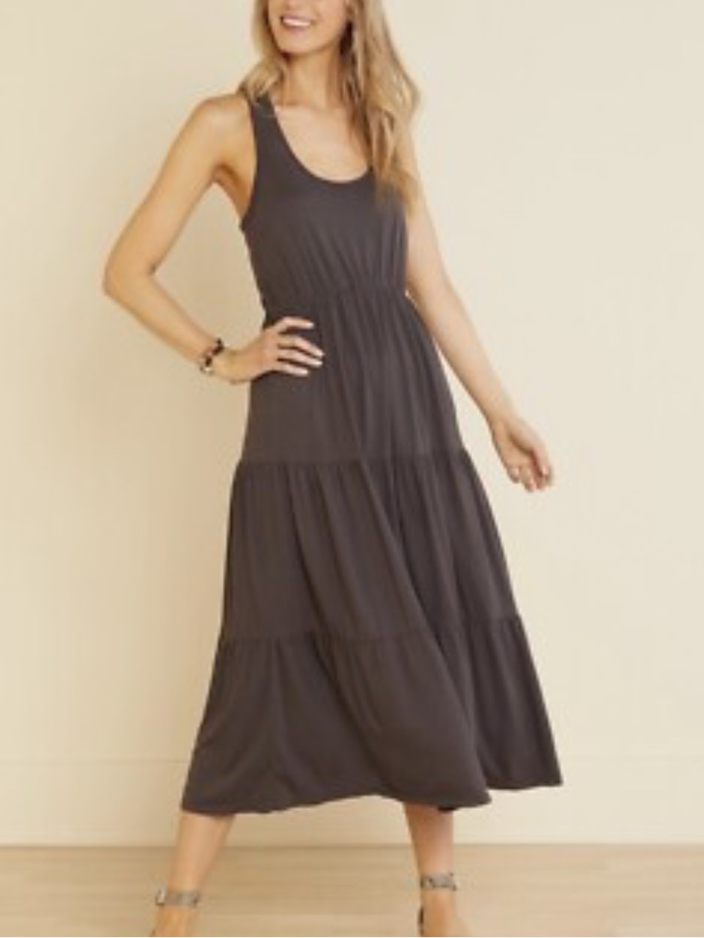 Evereve Sundry The Malibu dress dark gray maxi stretch knit size 4 NWT